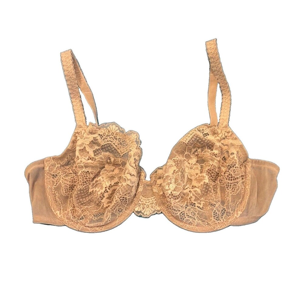 Wacoal Lace Underwire Unlined Lace Bra Set 38D XL Size Panties Beige Floral